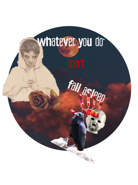 Whatever You Do Don't Fall Asleep Collage Horror Oversized Faded T-Shirt
