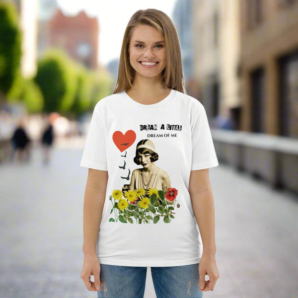 Dream a Little Dream Of Me Vintage Collage Unisex Organic Cotton T-shirt